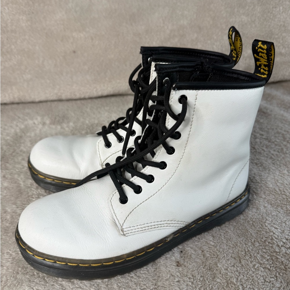 Dr Martens White Leather Lace-Up Boots